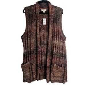 NWT CJ Banks Open Front Knit Sweater Vest Cardigan Brown Red Sz 3X Cozy